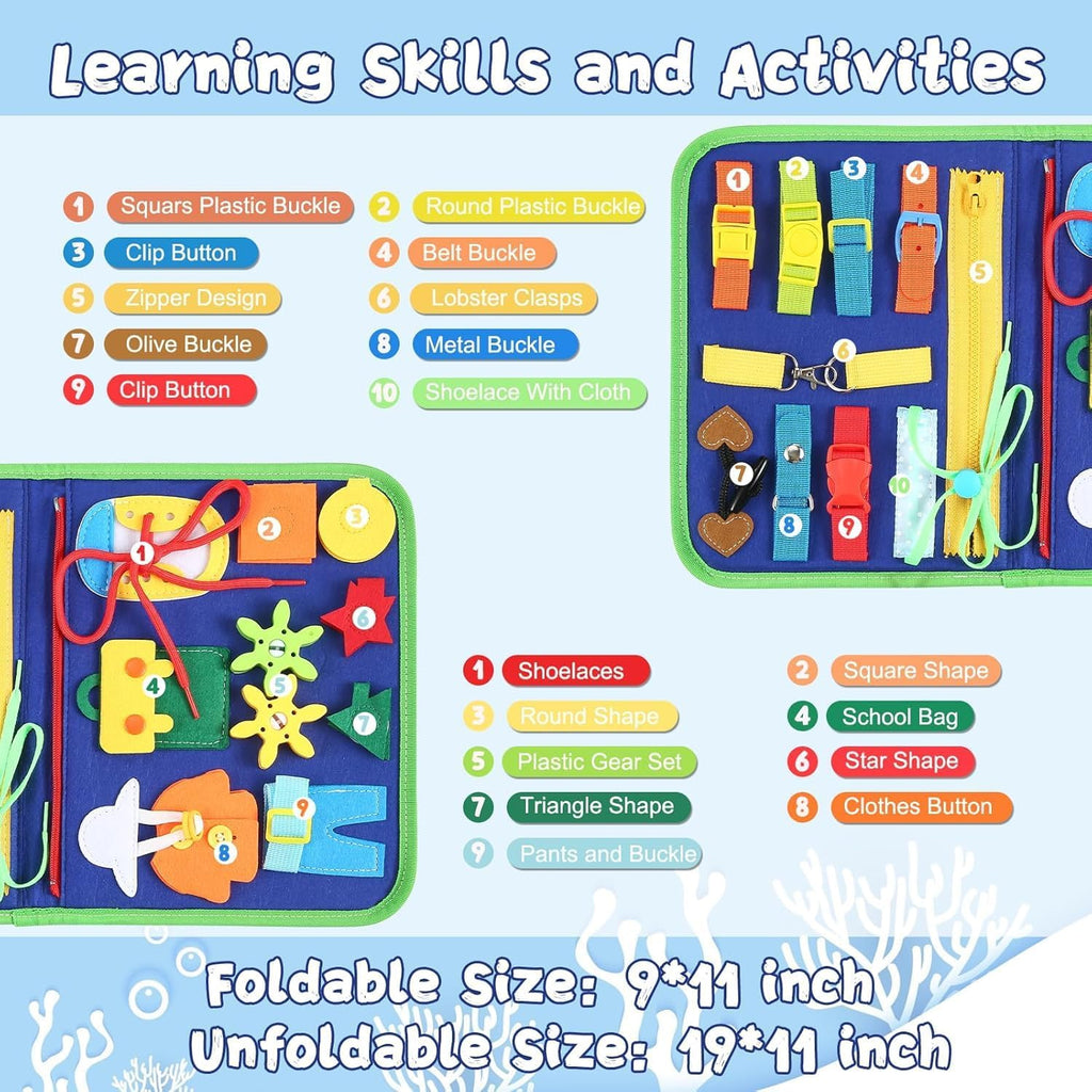 Busy Board Montessori Toy for Kids, Educational Learning Activity Sensory Board, Developing Sensory Toy for Fine Motor Skills, Travel Toy for Plane Car, Gift for Boys Girls