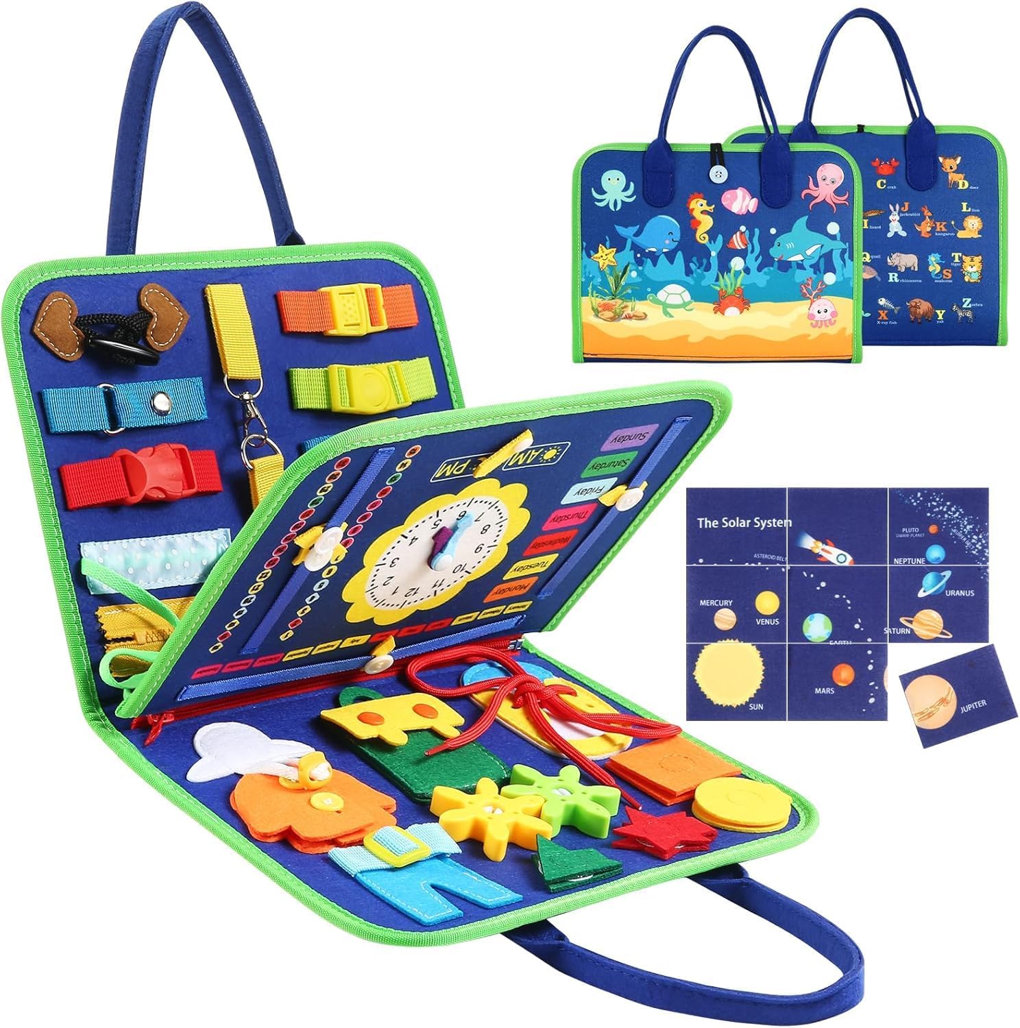 Busy Board Montessori Toy for Kids, Educational Learning Activity Sensory Board, Developing Sensory Toy for Fine Motor Skills, Travel Toy for Plane Car, Gift for Boys Girls