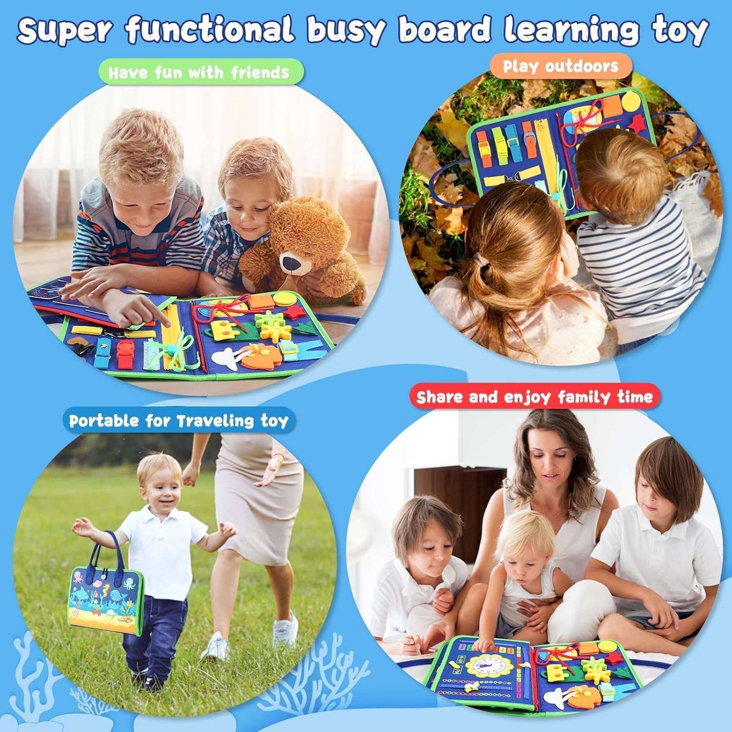Busy Board Montessori Toy for Kids, Educational Learning Activity Sensory Board, Developing Sensory Toy for Fine Motor Skills, Travel Toy for Plane Car, Gift for Boys Girls